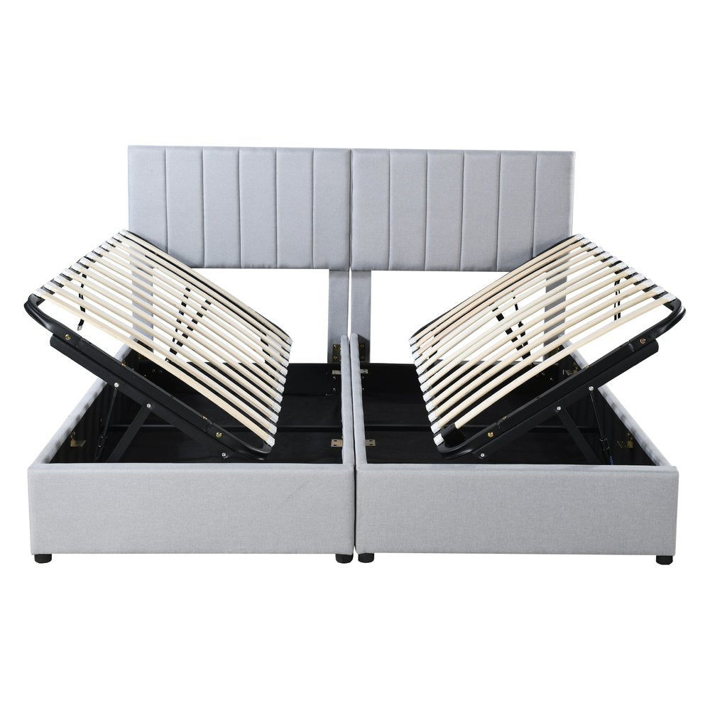 Gray Tufted Upholstered King Bed Frame