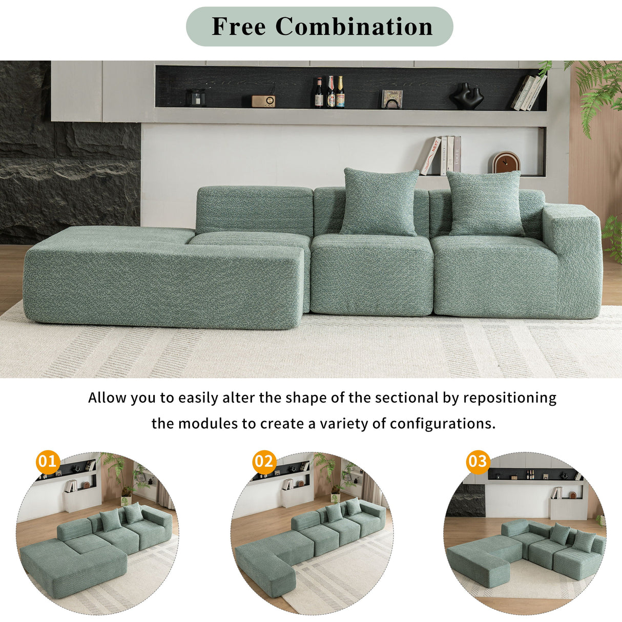 Sectional Sofa Full-Compressed Sofa Couch Free-Combined Sofa For Living Room by Couch.com