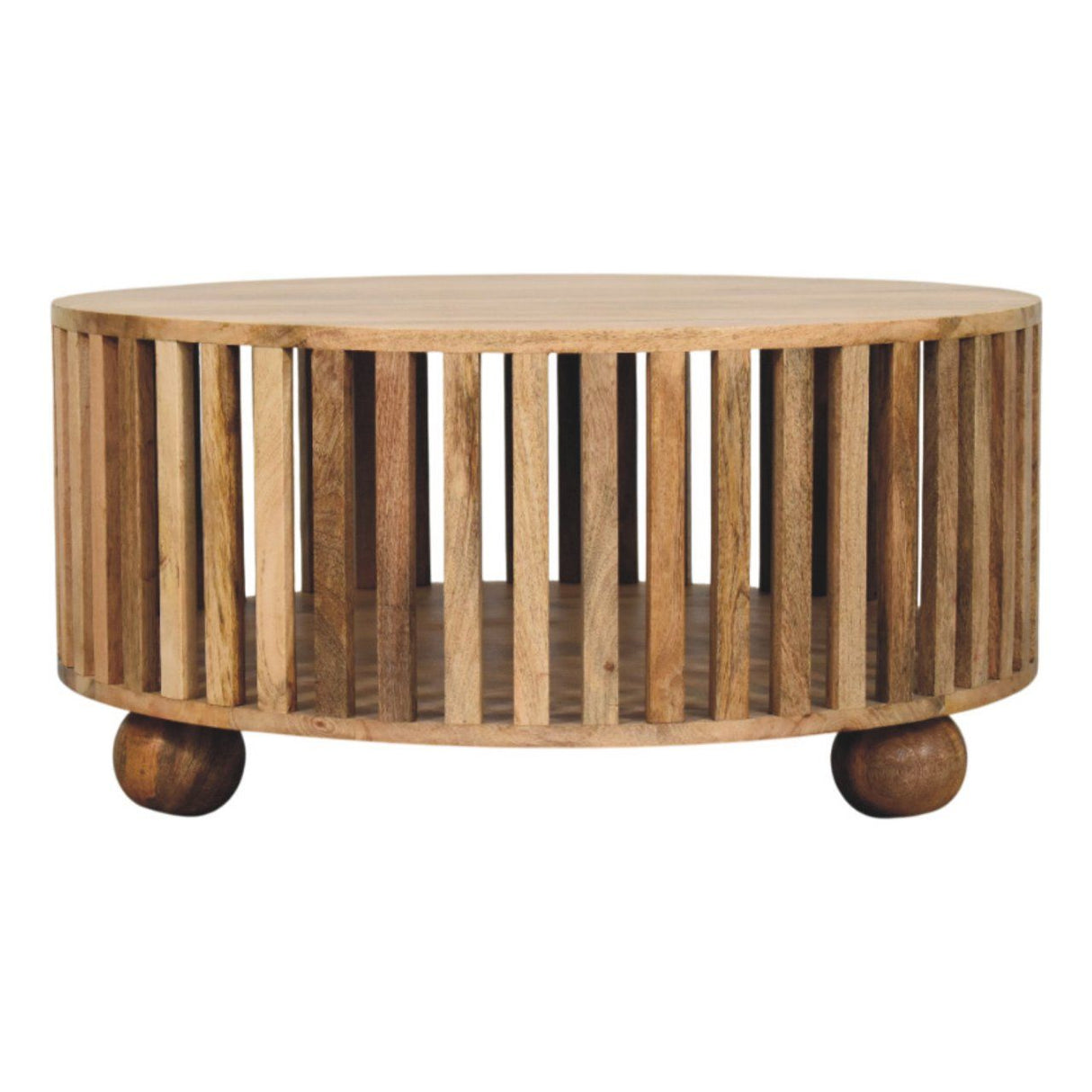 Slatted Round Coffee Table - Beige by Couch.com