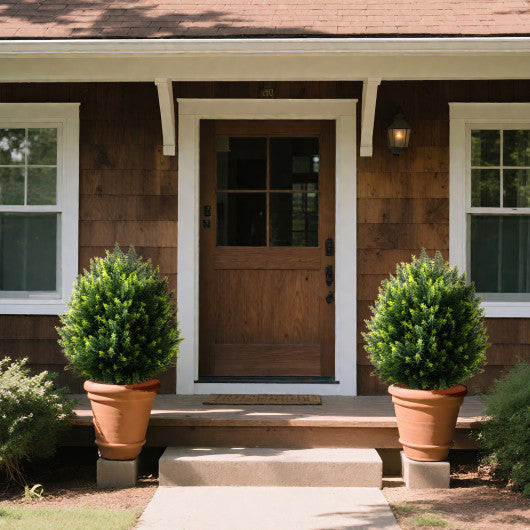 24 Inches Artificial Cypress Topiary Ball Tree Set with Ground Spike-Green