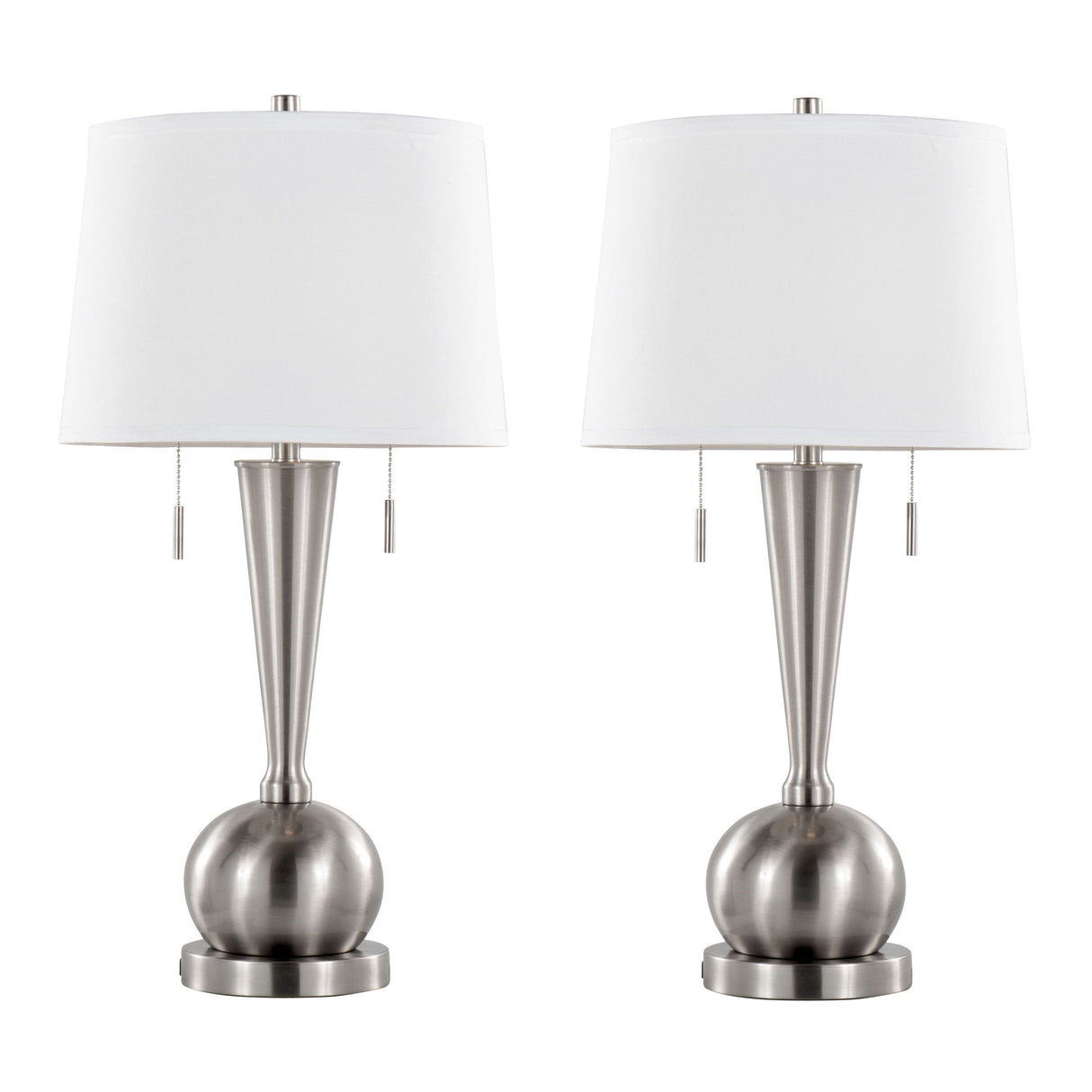 Jules - Contemporary Table Lamp Built In USB Port (Set of 2) - Nickel / White by Couch.com