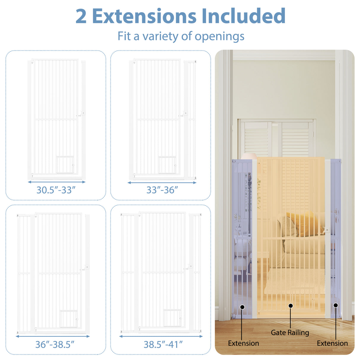 59 Extra Tall Pet Gate Heavy-Duty Metal Cat Gate with Wide Opening-White
