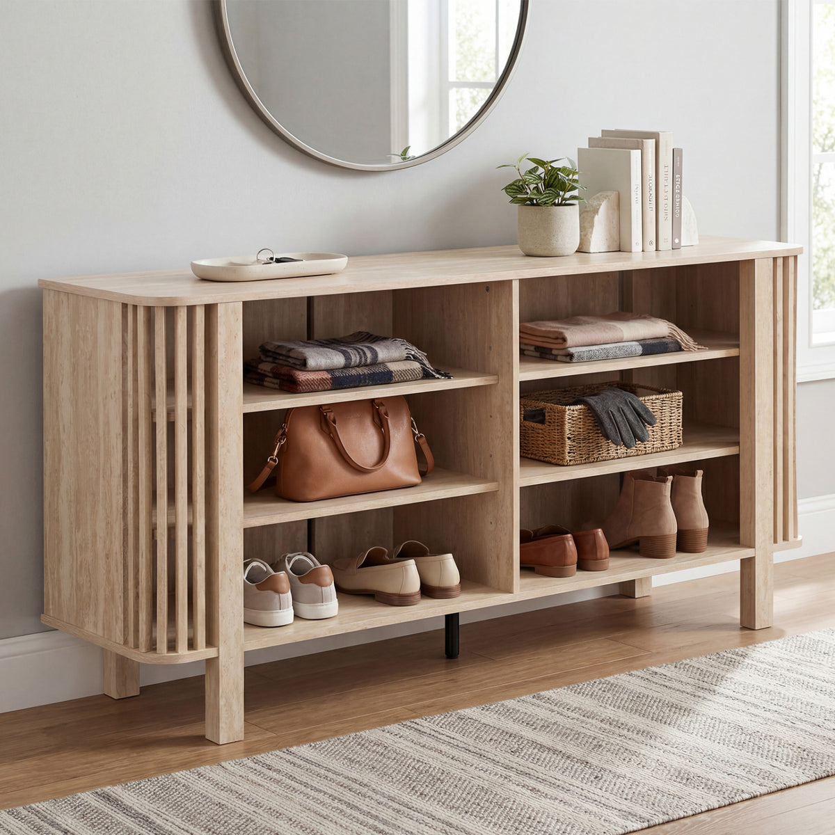 59 Inch TV Stand for TVs Up to 55 Inches with Adjustable Shelves-Natural