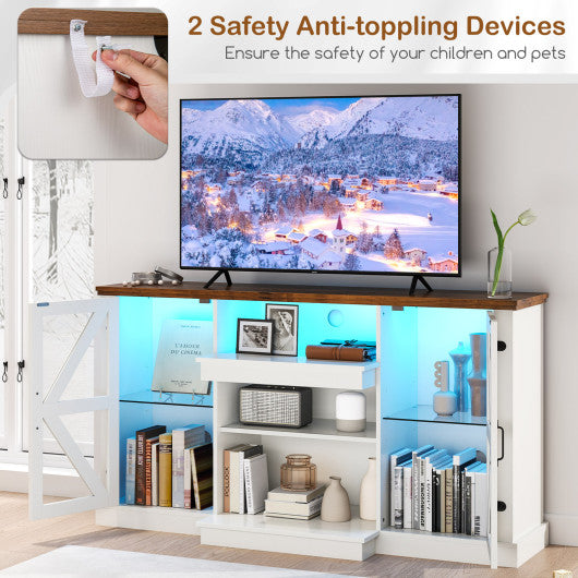 59 Inches Media Console Table with 3-Level Shelves and 22 Dynamic Modes-White