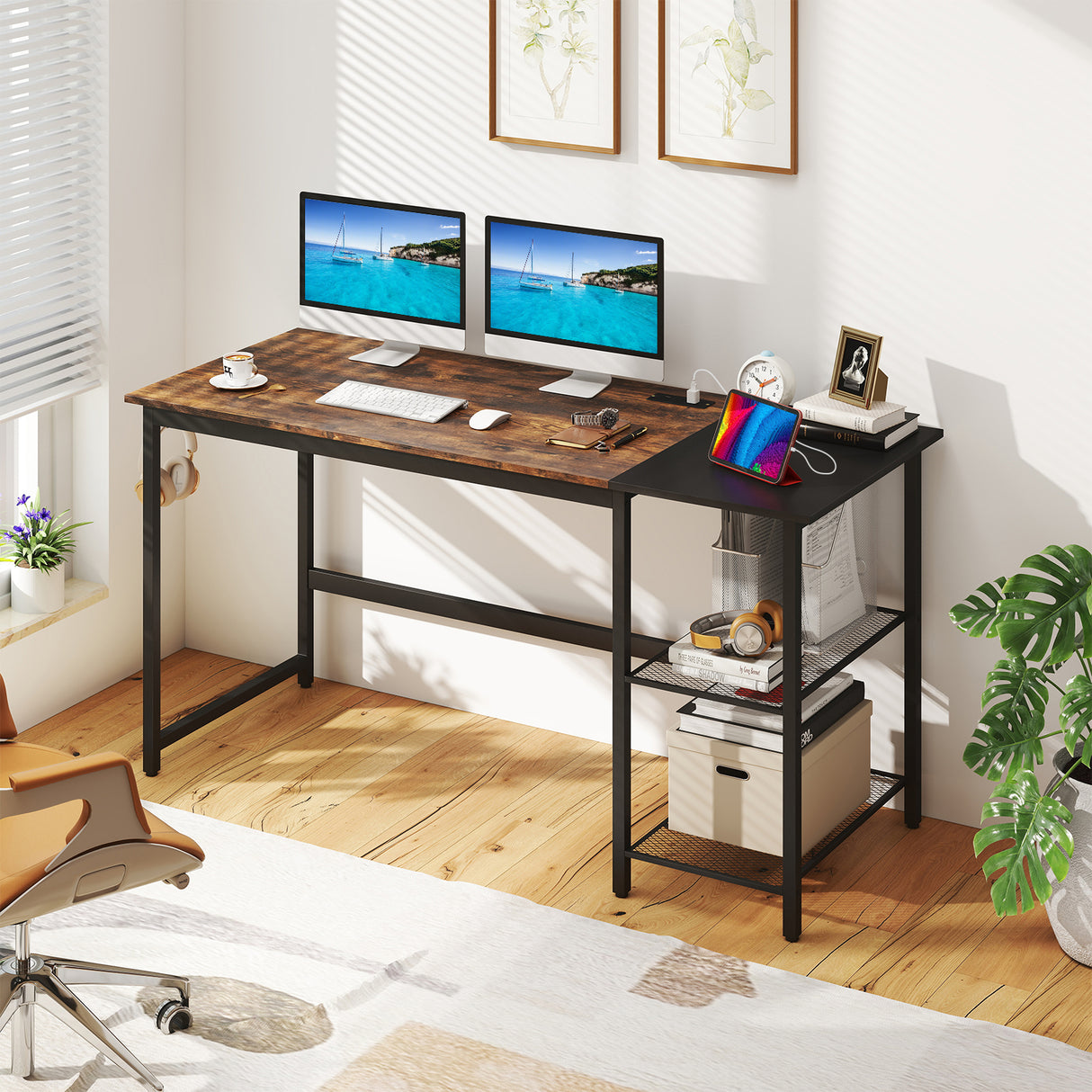 59 Inch Home Office Computer Desk with Removable Storage Shelves-Black