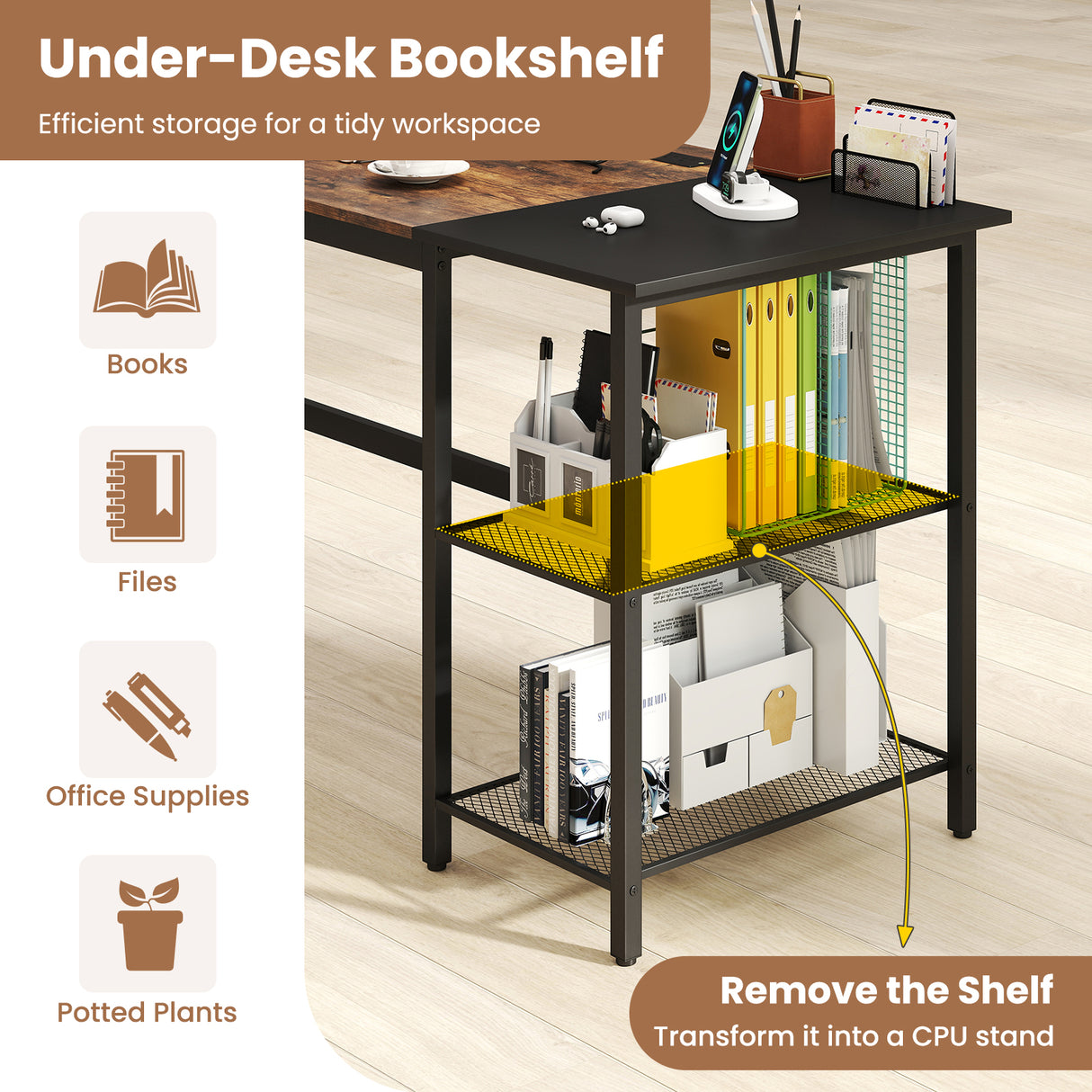 59 Inch Home Office Computer Desk with Removable Storage Shelves-Black