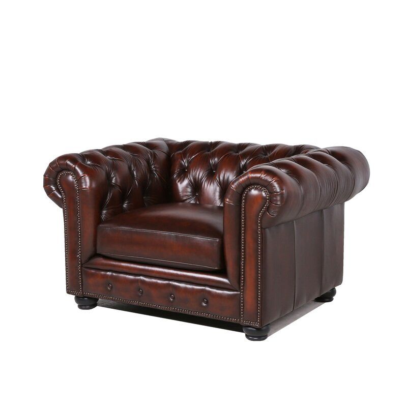 Traditional Tufted Leather Chesterfield Nailhead Chair - Brown by Couch.com
