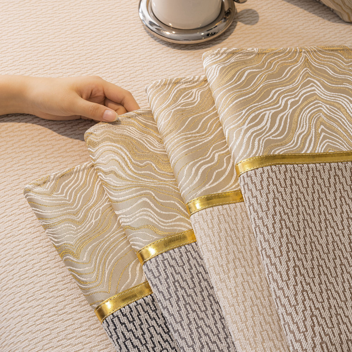 Non-Slip Couch Cover with Gold Trim, Sofa Slipcover for Sectional & Loveseat