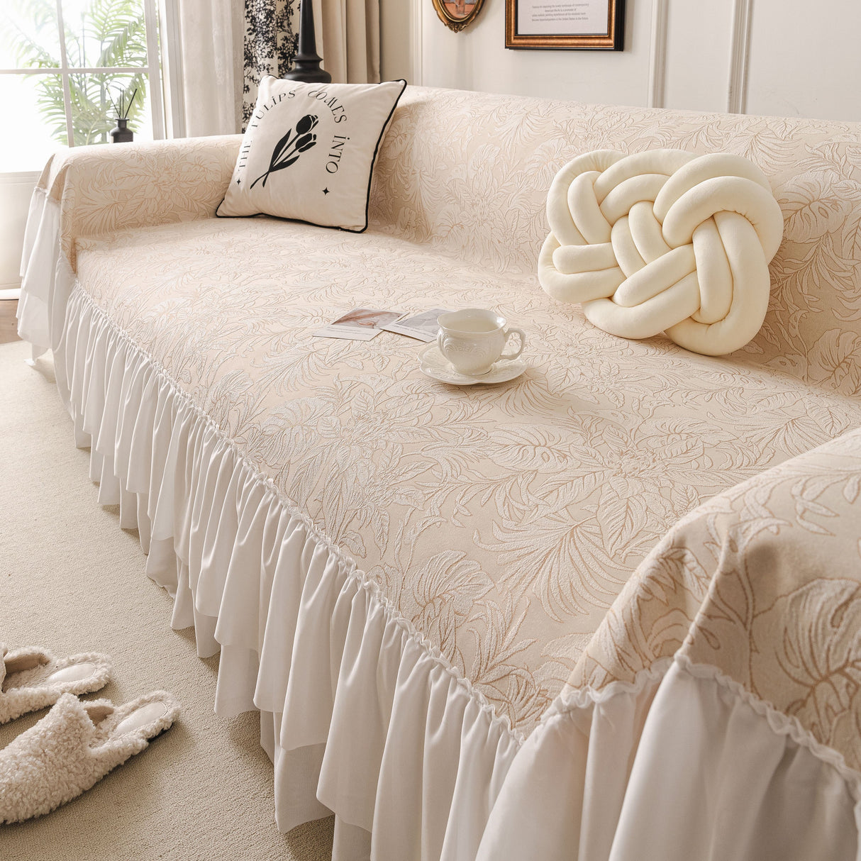 French Chic Style Ruffle Floral Cover Throws for Sofas, Decorative Couch Covers