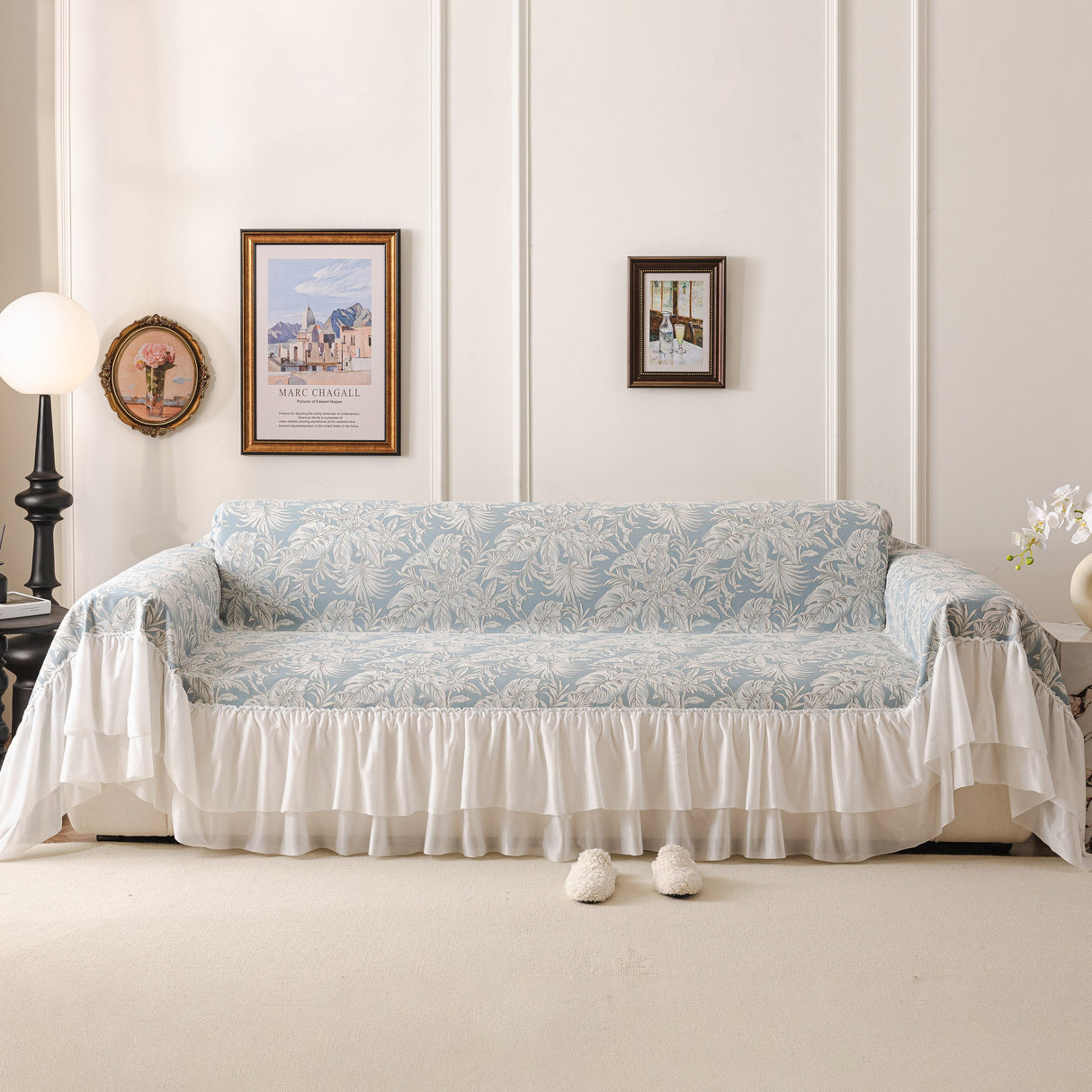 French Chic Style Ruffle Floral Cover Throws for Sofas, Decorative Couch Covers