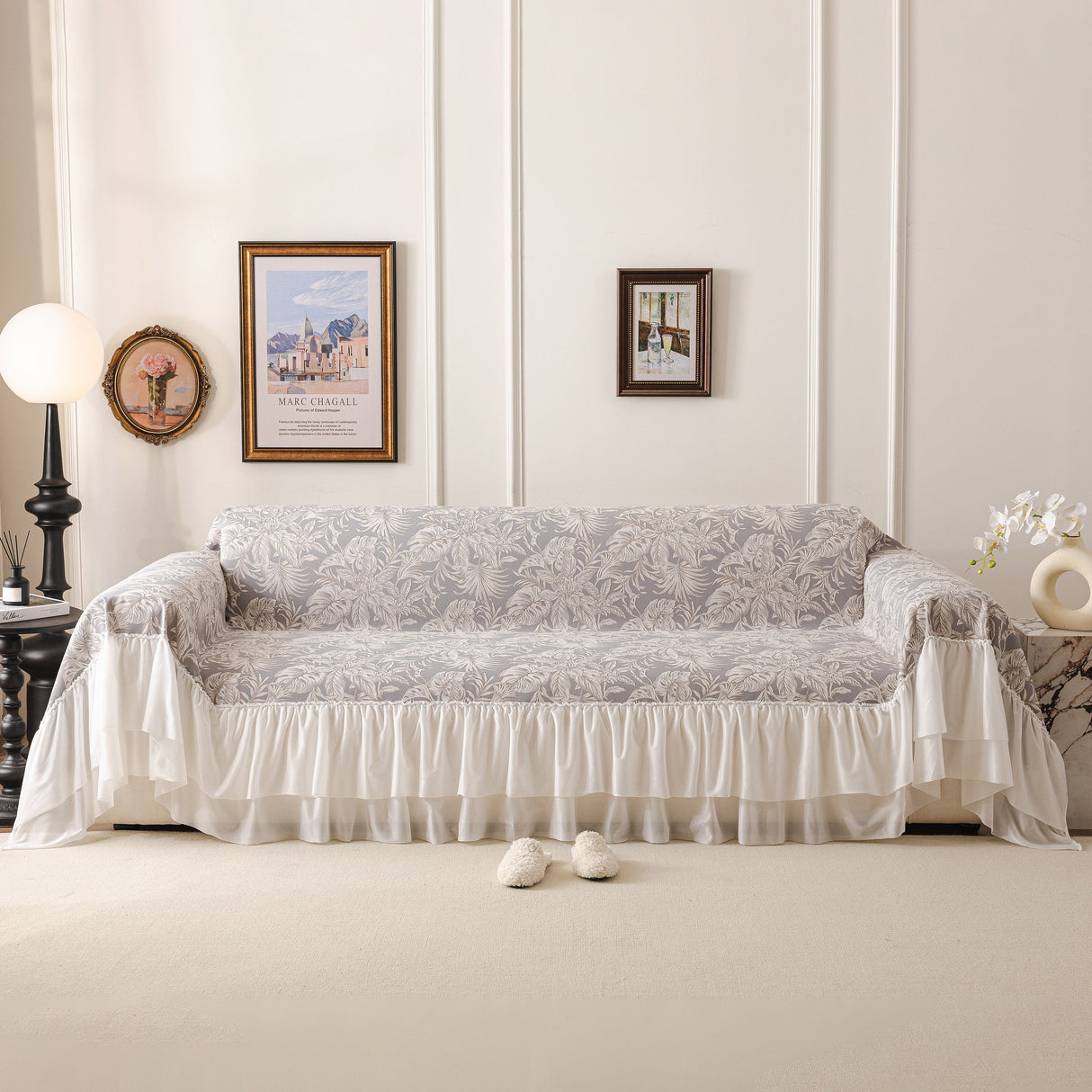 French Chic Style Ruffle Floral Cover Throws for Sofas, Decorative Couch Covers