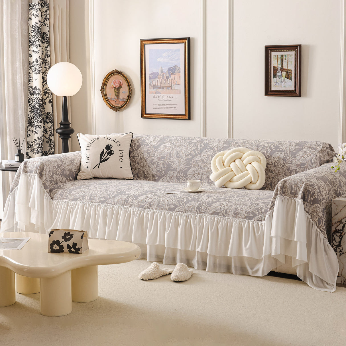 French Chic Style Ruffle Floral Cover Throws for Sofas, Decorative Couch Covers