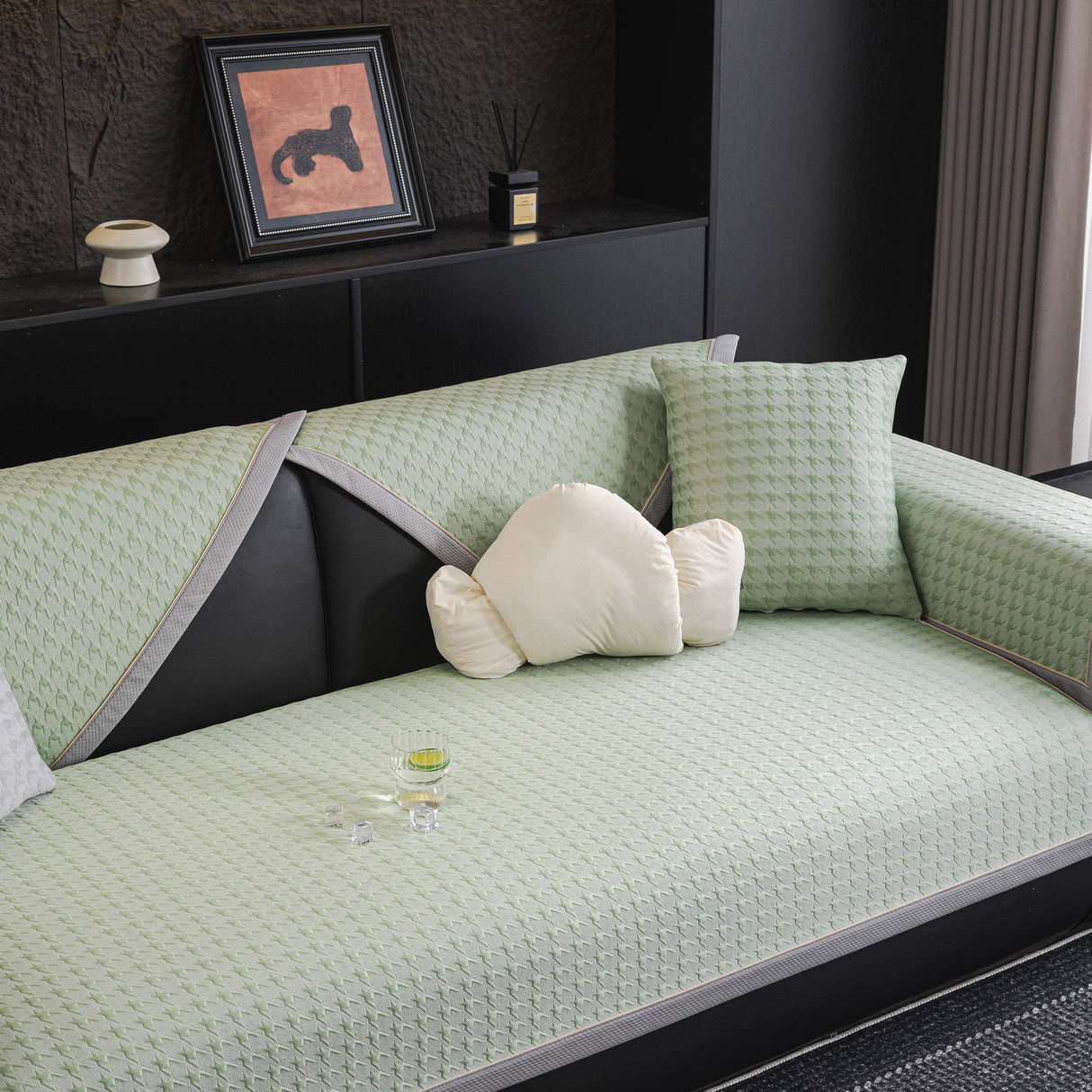 Houndstooth Ice Silk Breathable Sofa Cover, Modern Non-Slip Summer Couch Protector