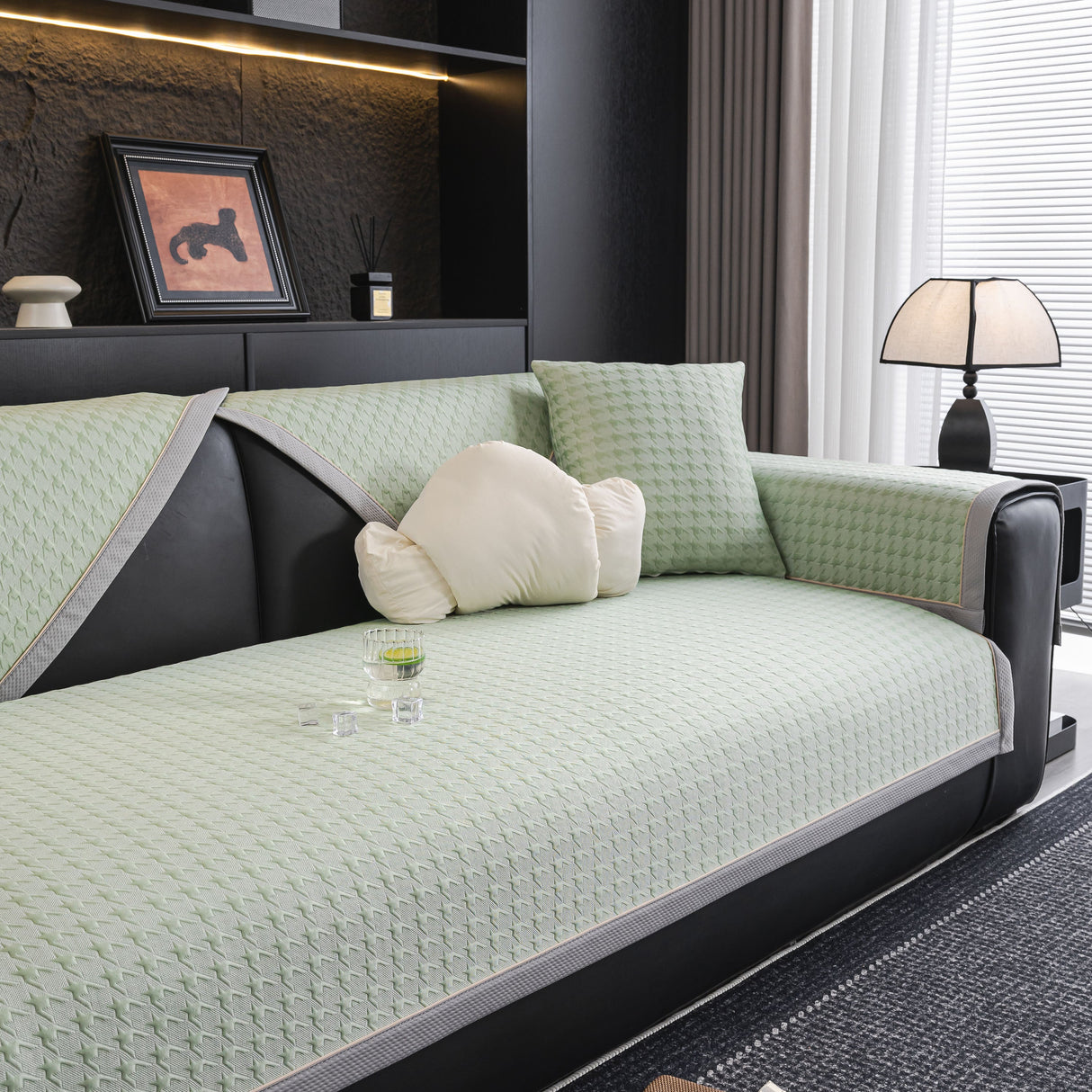 Houndstooth Ice Silk Breathable Sofa Cover, Modern Non-Slip Summer Couch Protector