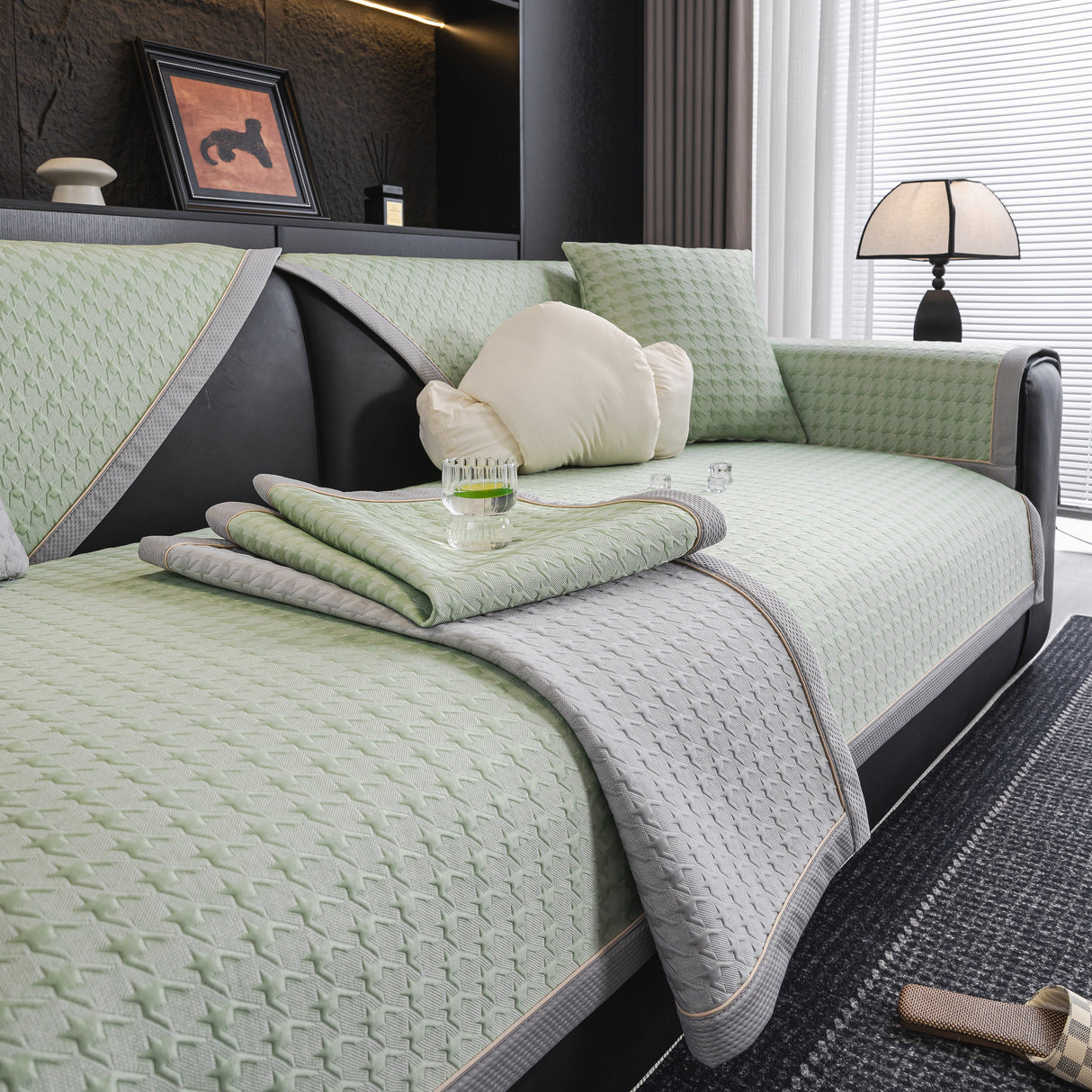 Houndstooth Ice Silk Breathable Sofa Cover, Modern Non-Slip Summer Couch Protector