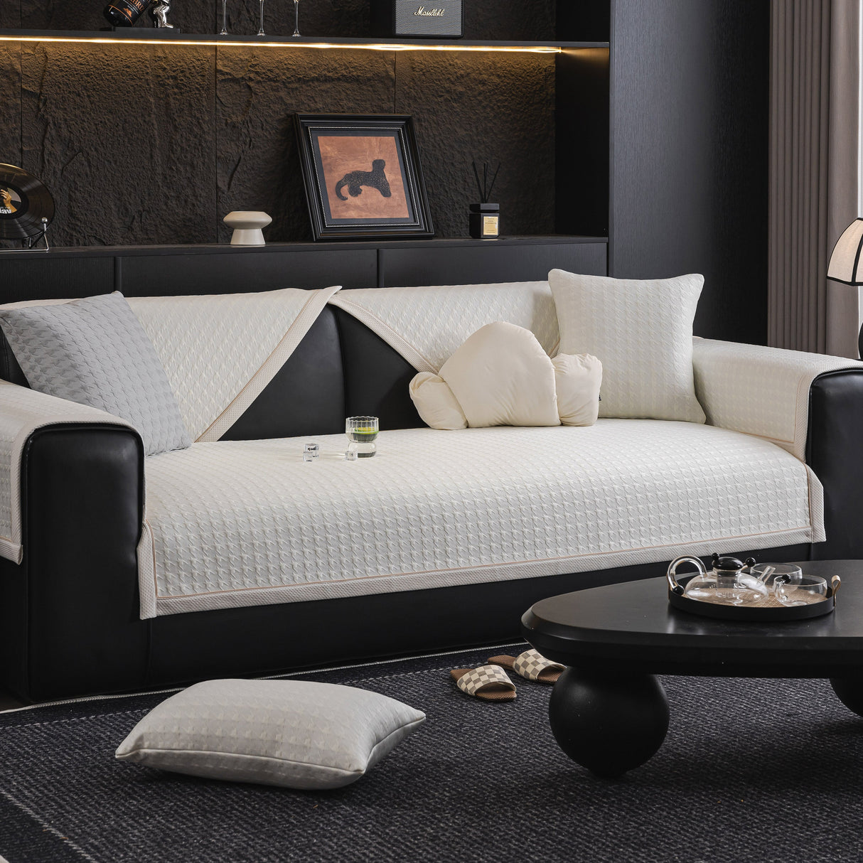 Houndstooth Ice Silk Breathable Sofa Cover, Modern Non-Slip Summer Couch Protector