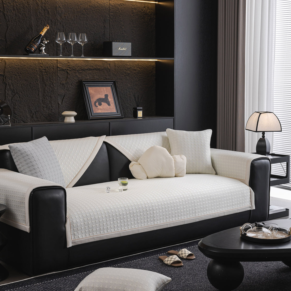 Houndstooth Ice Silk Breathable Sofa Cover, Modern Non-Slip Summer Couch Protector