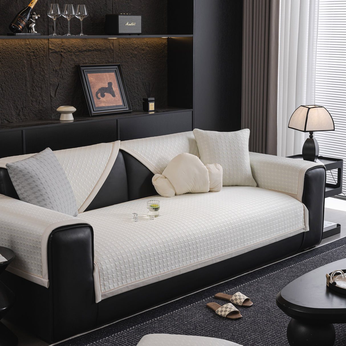 Houndstooth Ice Silk Breathable Sofa Cover, Modern Non-Slip Summer Couch Protector