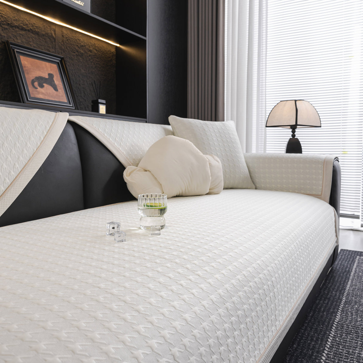 Houndstooth Ice Silk Breathable Sofa Cover, Modern Non-Slip Summer Couch Protector