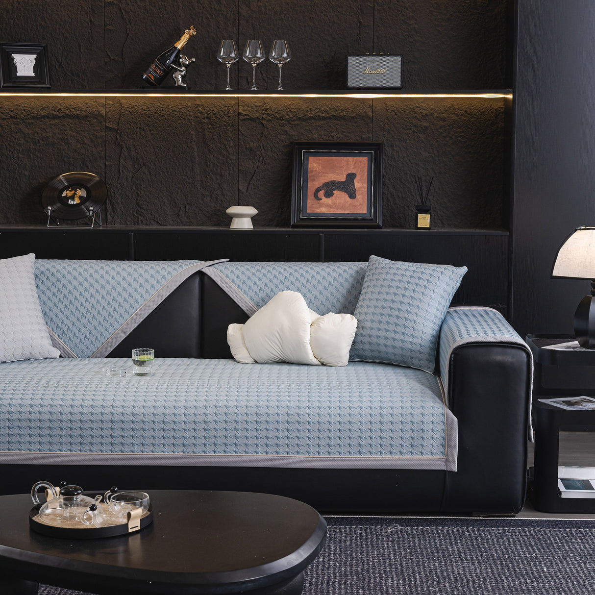 Houndstooth Ice Silk Breathable Sofa Cover, Modern Non-Slip Summer Couch Protector