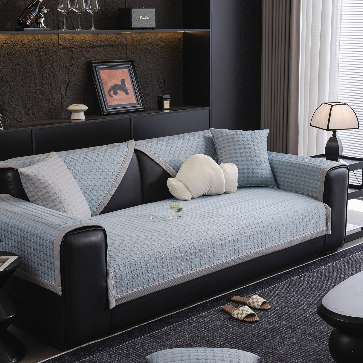 Houndstooth Ice Silk Breathable Sofa Cover, Modern Non-Slip Summer Couch Protector