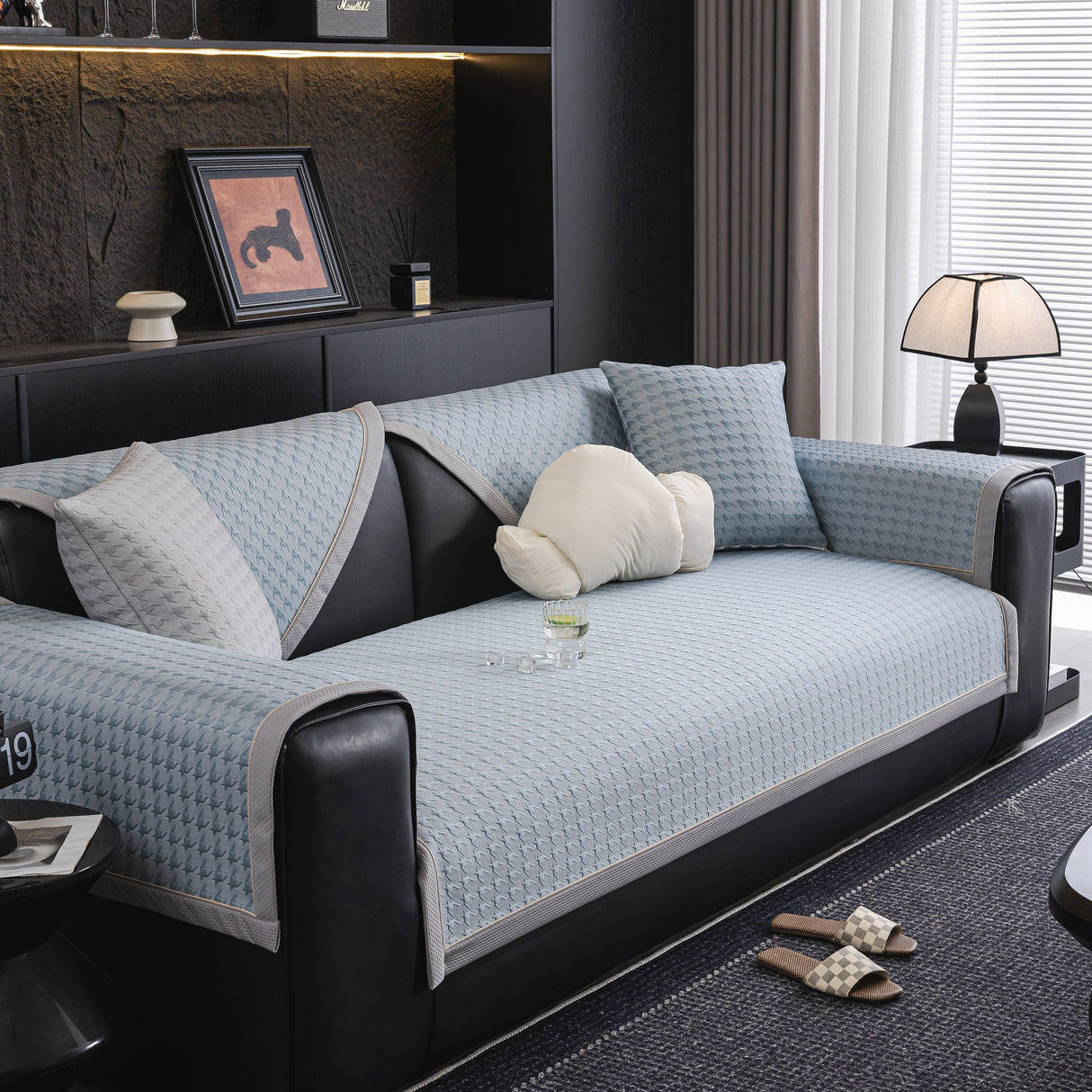 Houndstooth Ice Silk Breathable Sofa Cover, Modern Non-Slip Summer Couch Protector