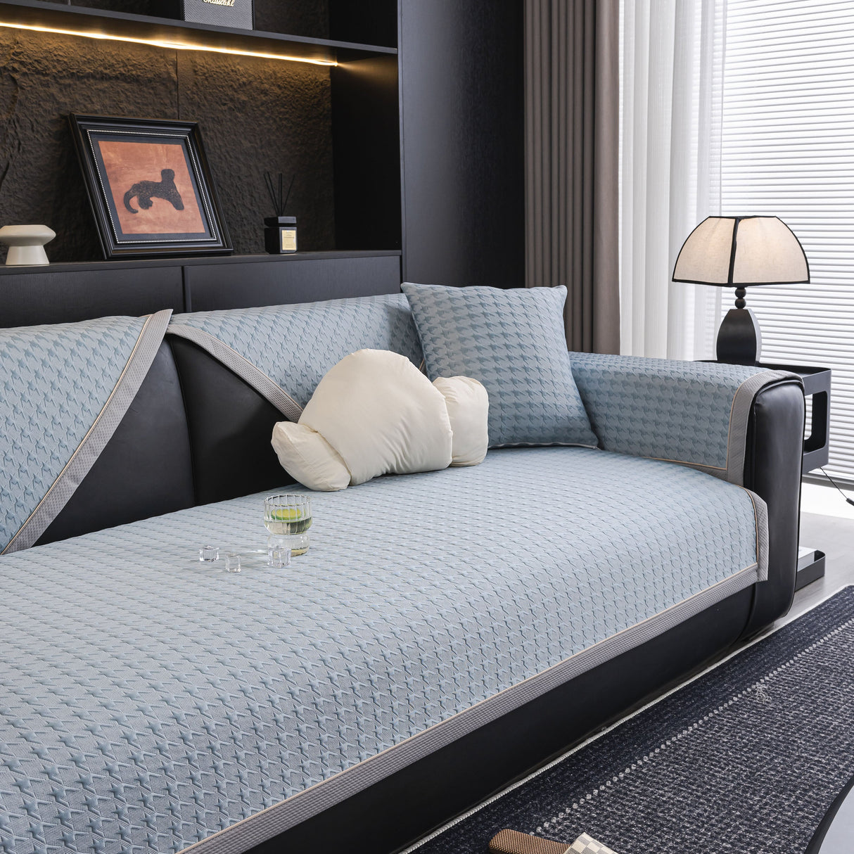 Houndstooth Ice Silk Breathable Sofa Cover, Modern Non-Slip Summer Couch Protector