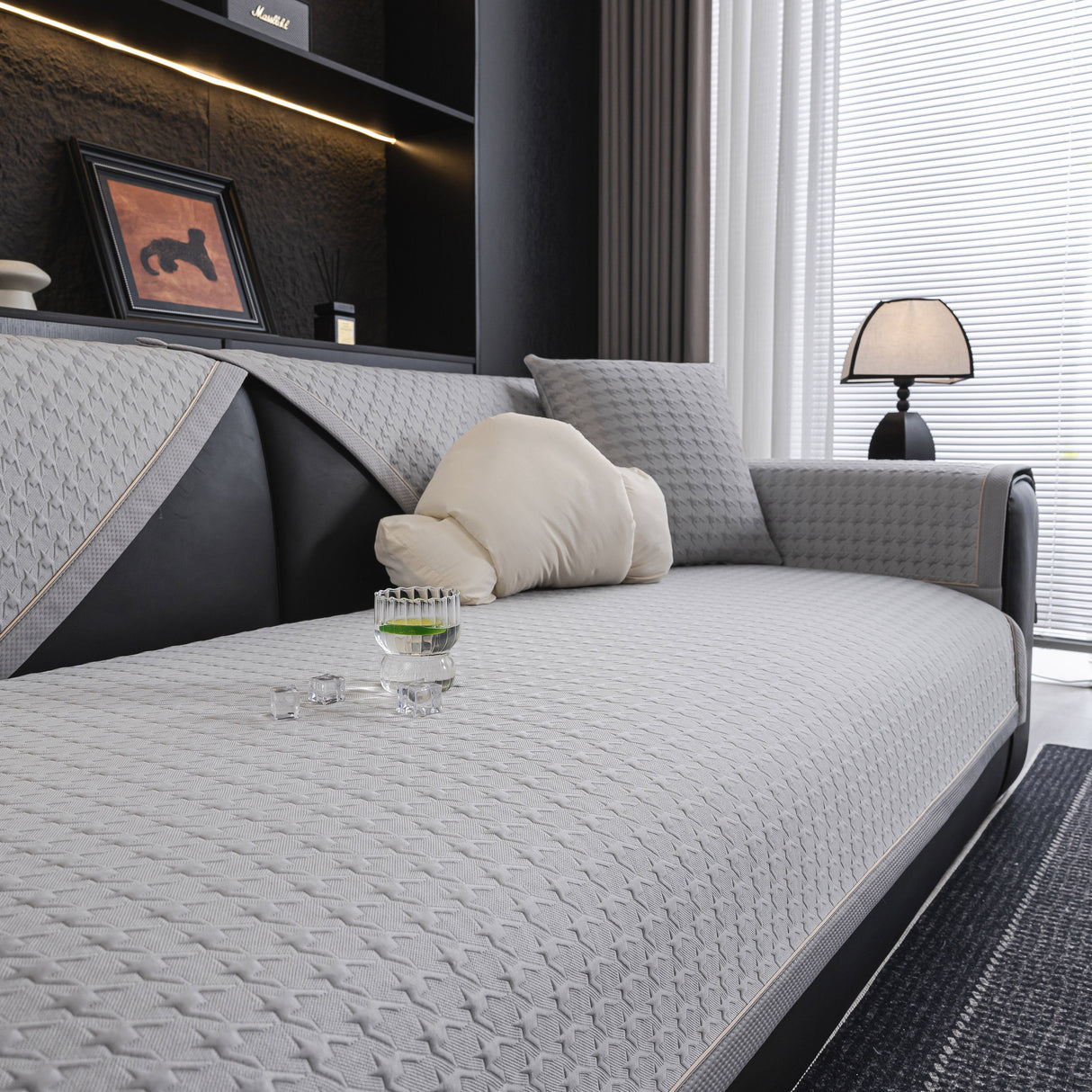 Houndstooth Ice Silk Breathable Sofa Cover, Modern Non-Slip Summer Couch Protector