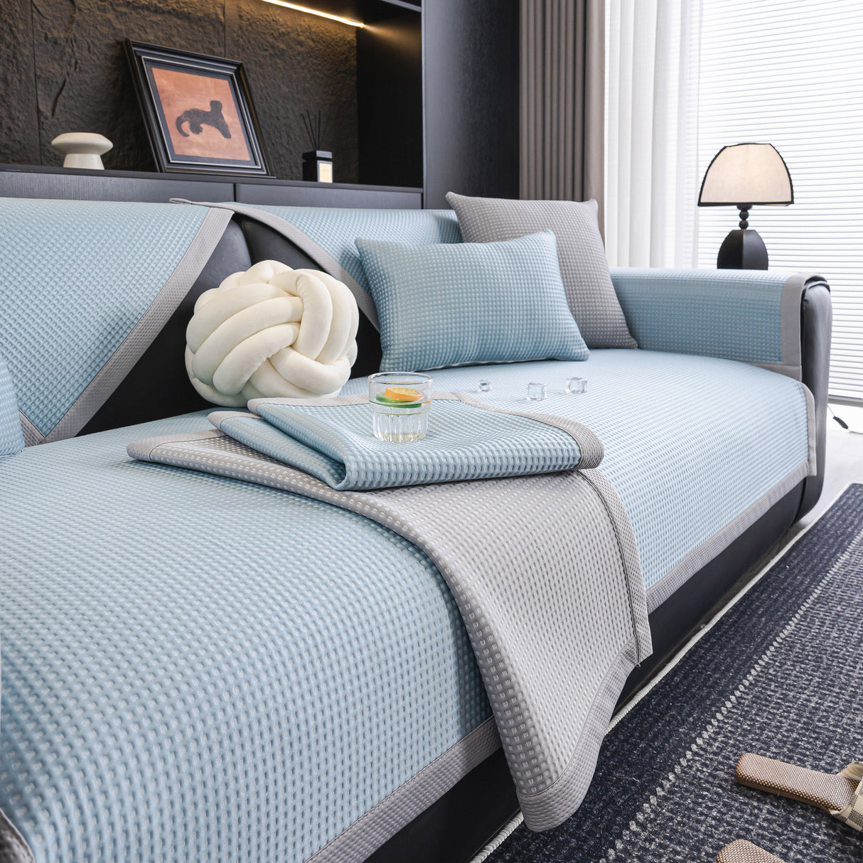 Non-Slip Cooling Breathable Couch Protector Towel, Lightweight Slipcover for Sofas