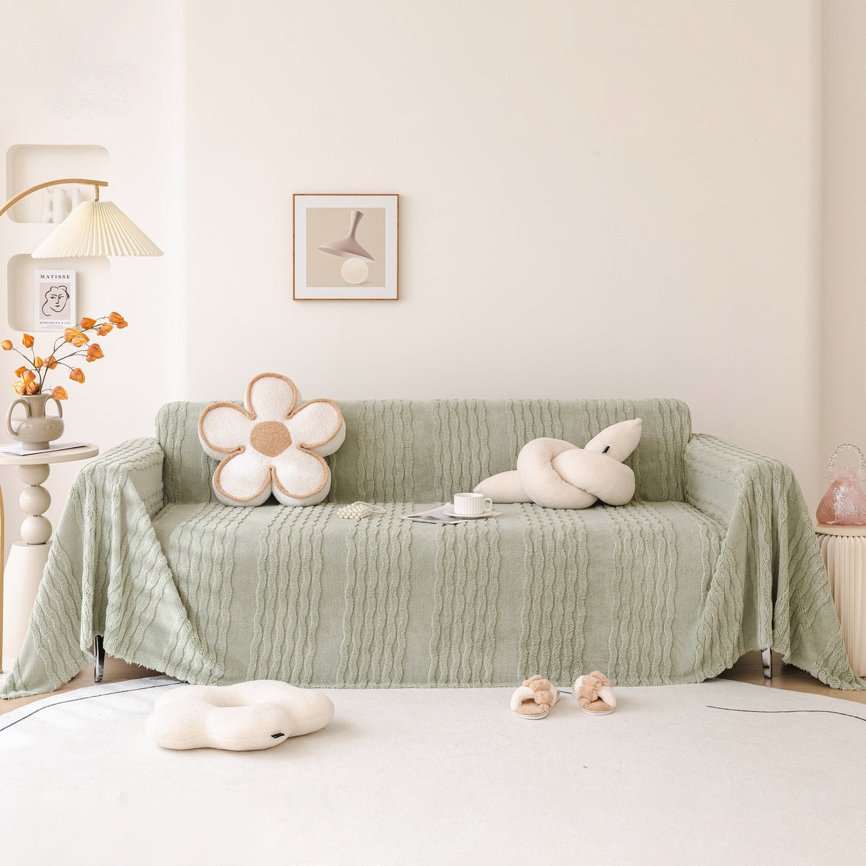 Modern 3D Water Ripple Sofa Cover, Non-Shedding Cream Style Furniture Protector Throw