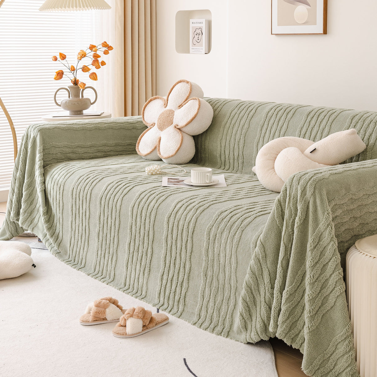 Modern 3D Water Ripple Sofa Cover, Non-Shedding Cream Style Furniture Protector Throw