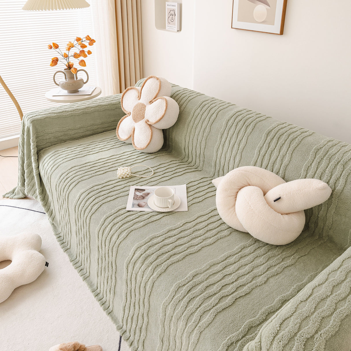 Modern 3D Water Ripple Sofa Cover, Non-Shedding Cream Style Furniture Protector Throw