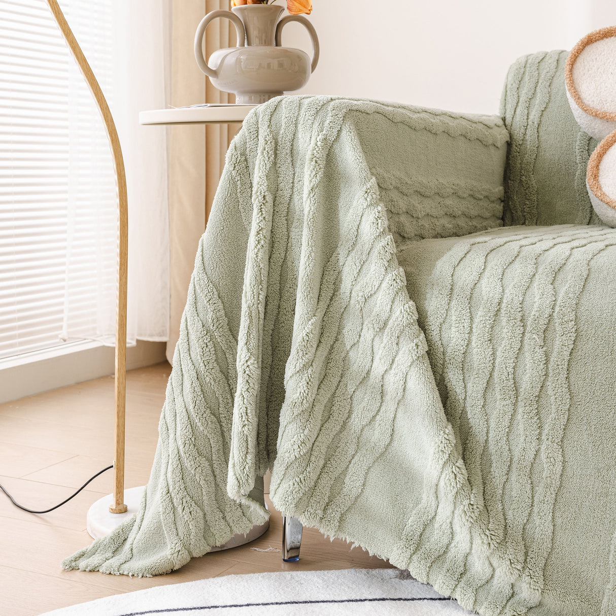 Modern 3D Water Ripple Sofa Cover, Non-Shedding Cream Style Furniture Protector Throw