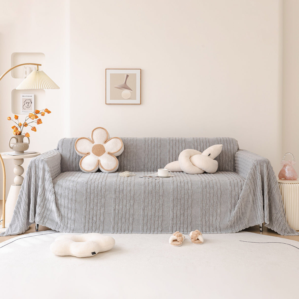 Modern 3D Water Ripple Sofa Cover, Non-Shedding Cream Style Furniture Protector Throw