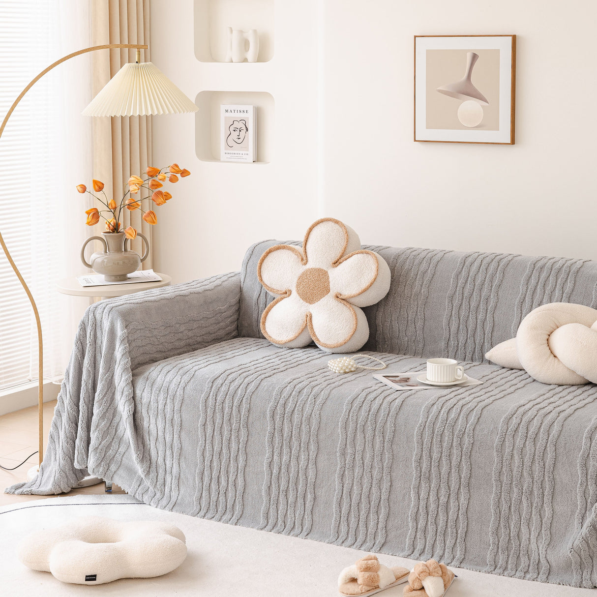 Modern 3D Water Ripple Sofa Cover, Non-Shedding Cream Style Furniture Protector Throw