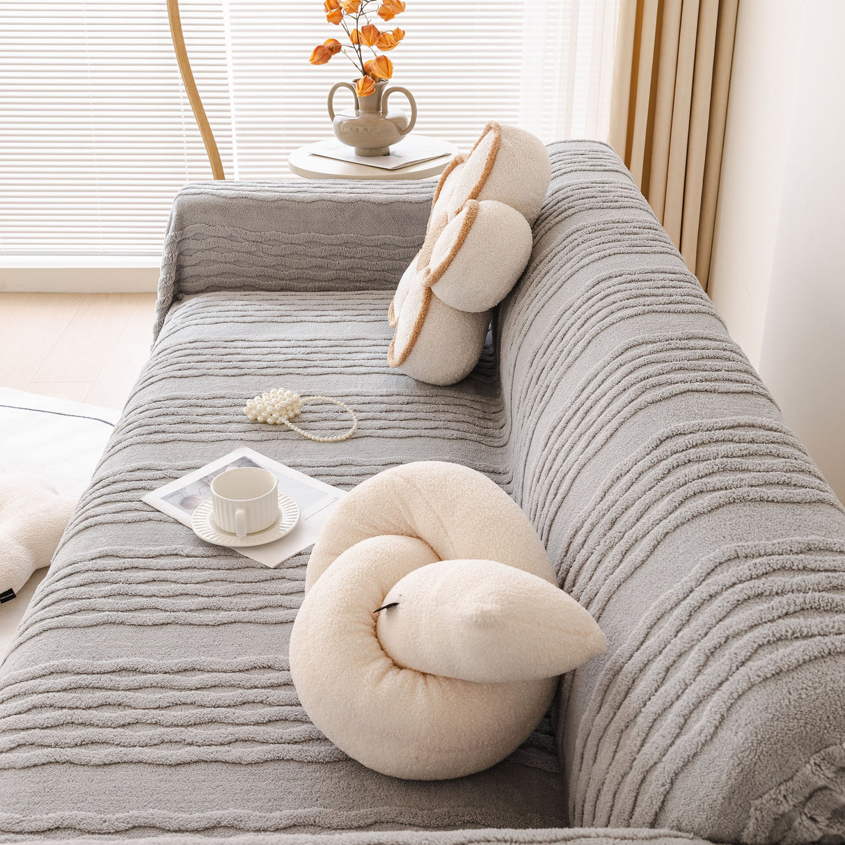 Modern 3D Water Ripple Sofa Cover, Non-Shedding Cream Style Furniture Protector Throw