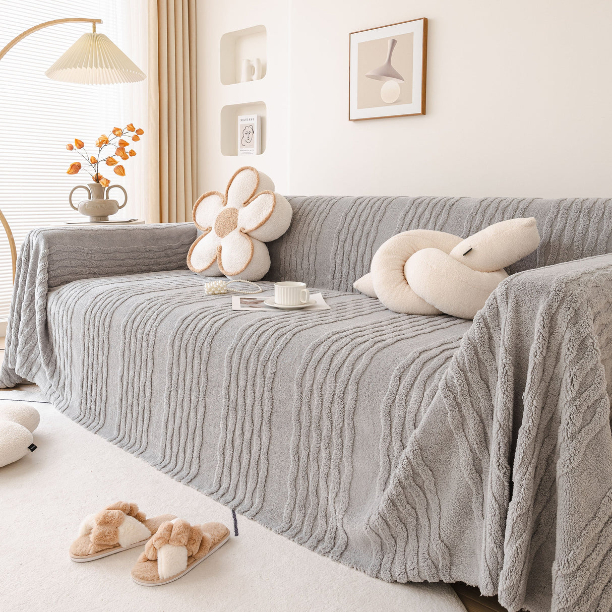 Modern 3D Water Ripple Sofa Cover, Non-Shedding Cream Style Furniture Protector Throw