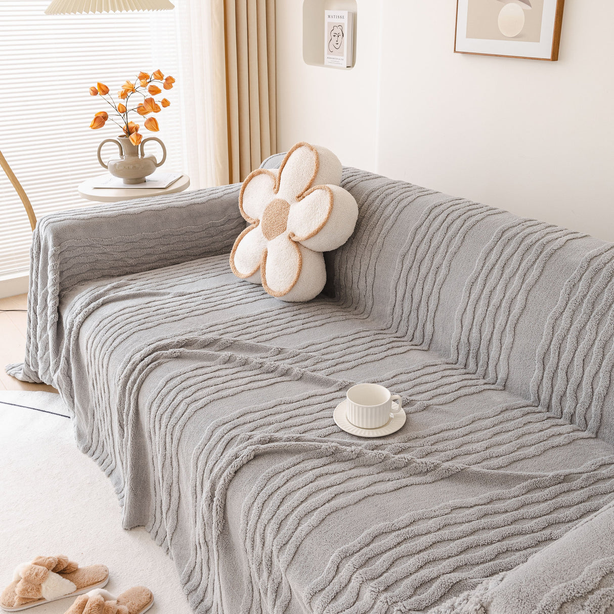 Modern 3D Water Ripple Sofa Cover, Non-Shedding Cream Style Furniture Protector Throw