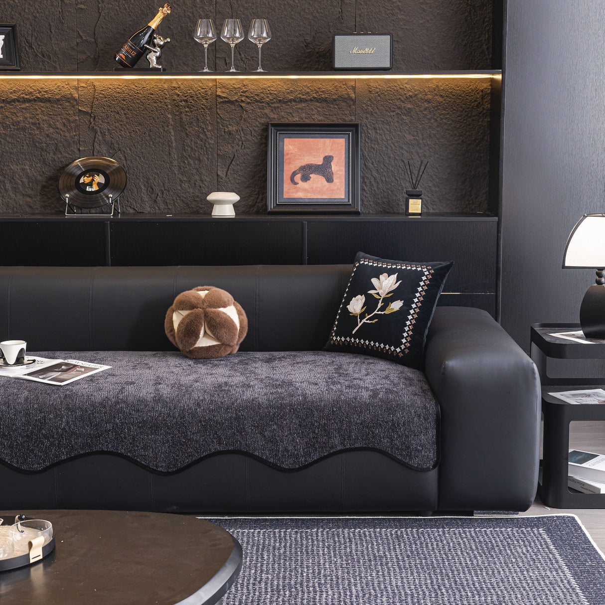 Chenille Couch Cover with Scalloped Edge, Non-Slip Modular Slipcover Sectional