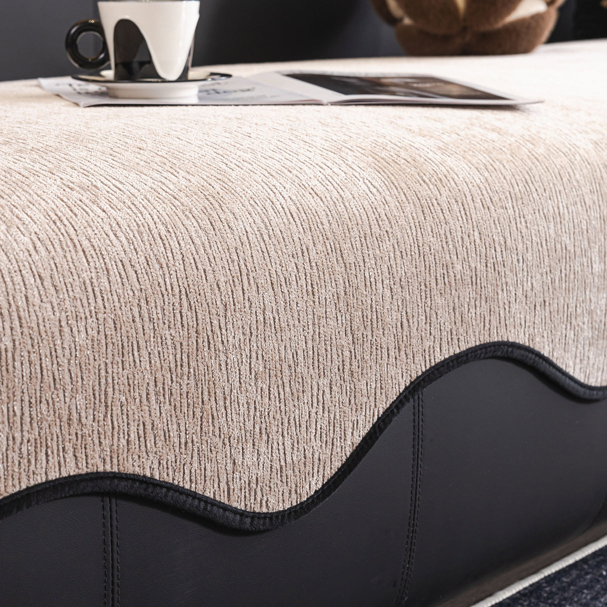 Chenille Couch Cover with Scalloped Edge, Non-Slip Modular Slipcover Sectional