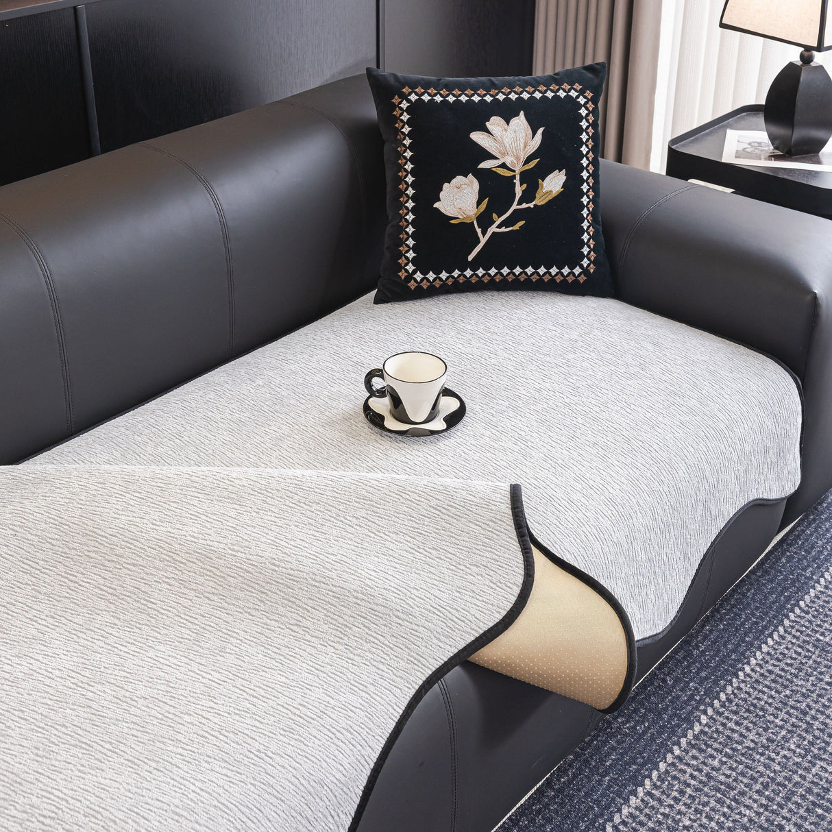 Chenille Couch Cover with Scalloped Edge, Non-Slip Modular Slipcover Sectional