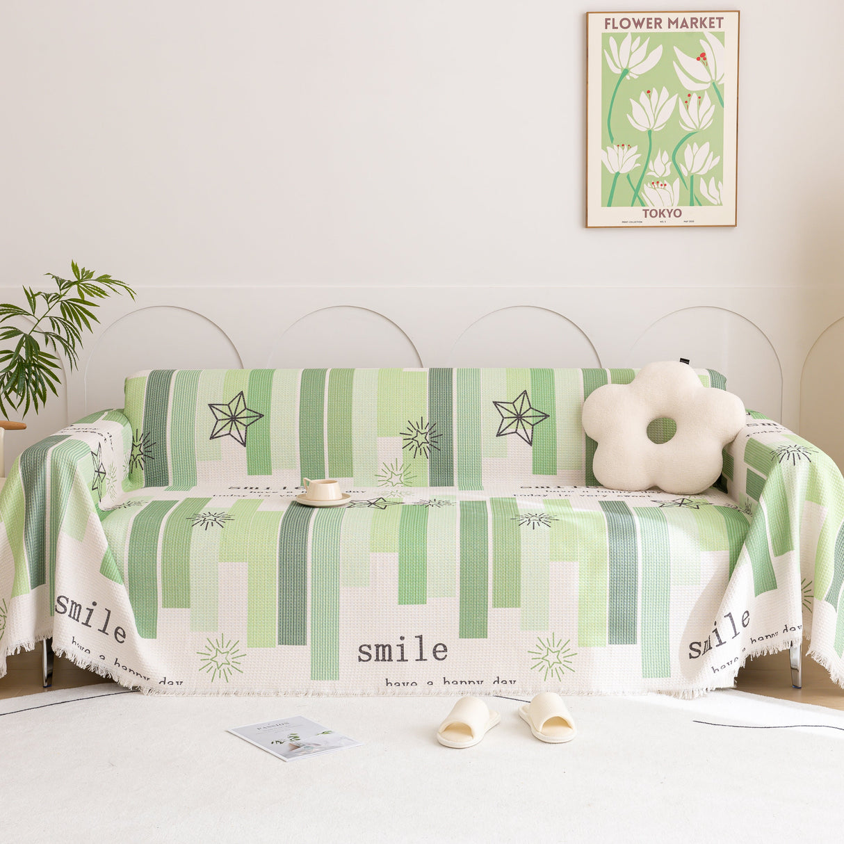 Chenille Sofa Cover Throw, Smile Couch Cover Blanket Throws for Couches, Soft Sofa Towel