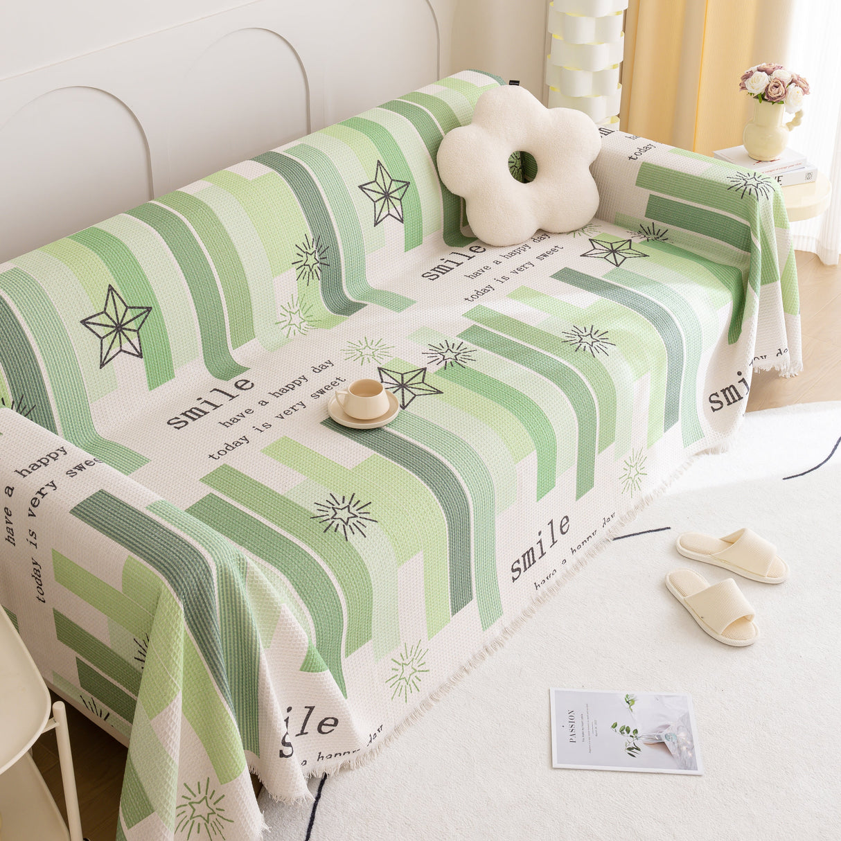 Chenille Sofa Cover Throw, Smile Couch Cover Blanket Throws for Couches, Soft Sofa Towel