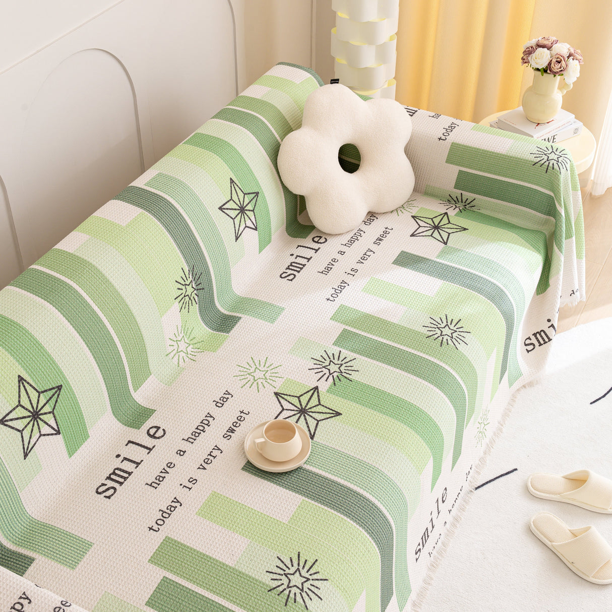 Chenille Sofa Cover Throw, Smile Couch Cover Blanket Throws for Couches, Soft Sofa Towel