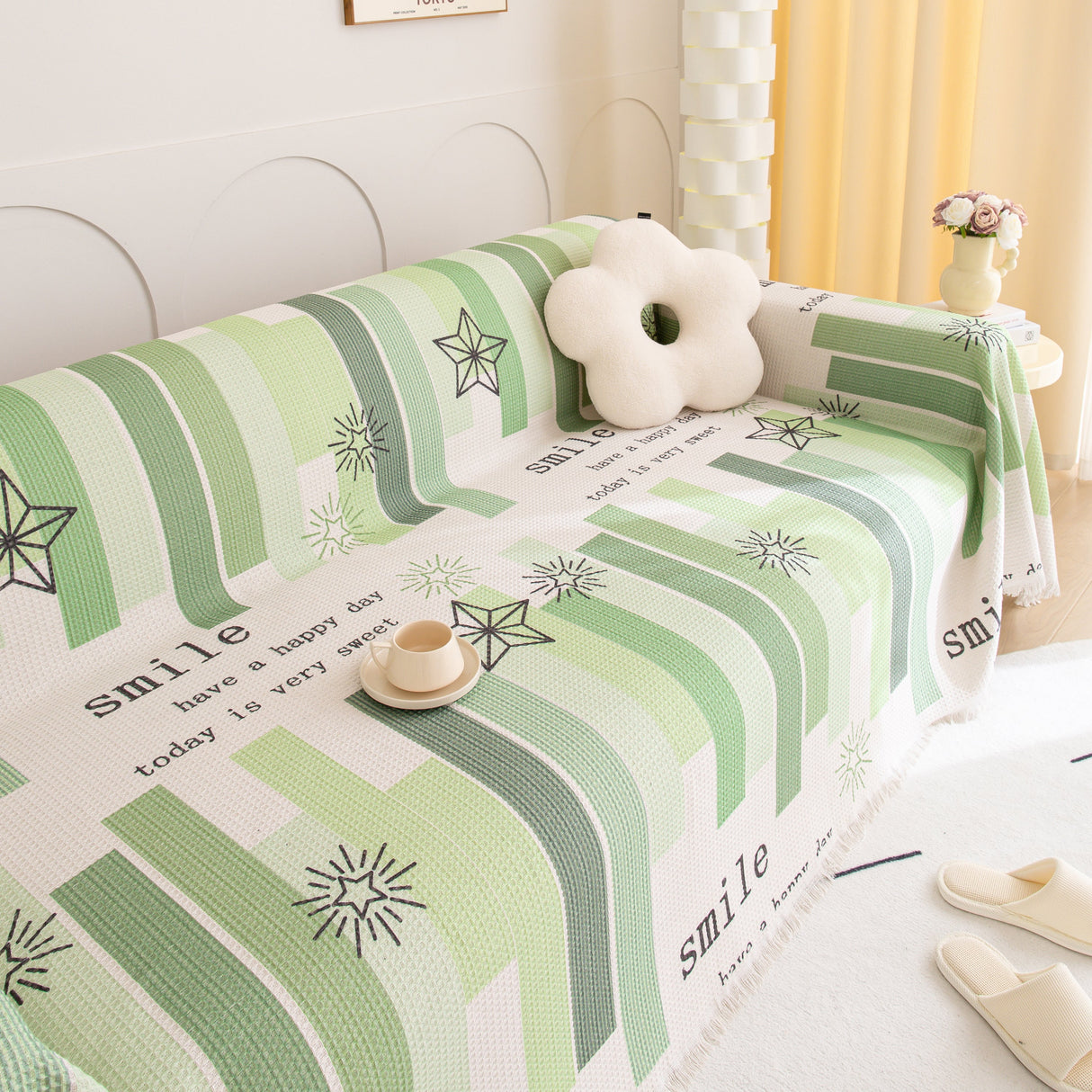 Chenille Sofa Cover Throw, Smile Couch Cover Blanket Throws for Couches, Soft Sofa Towel