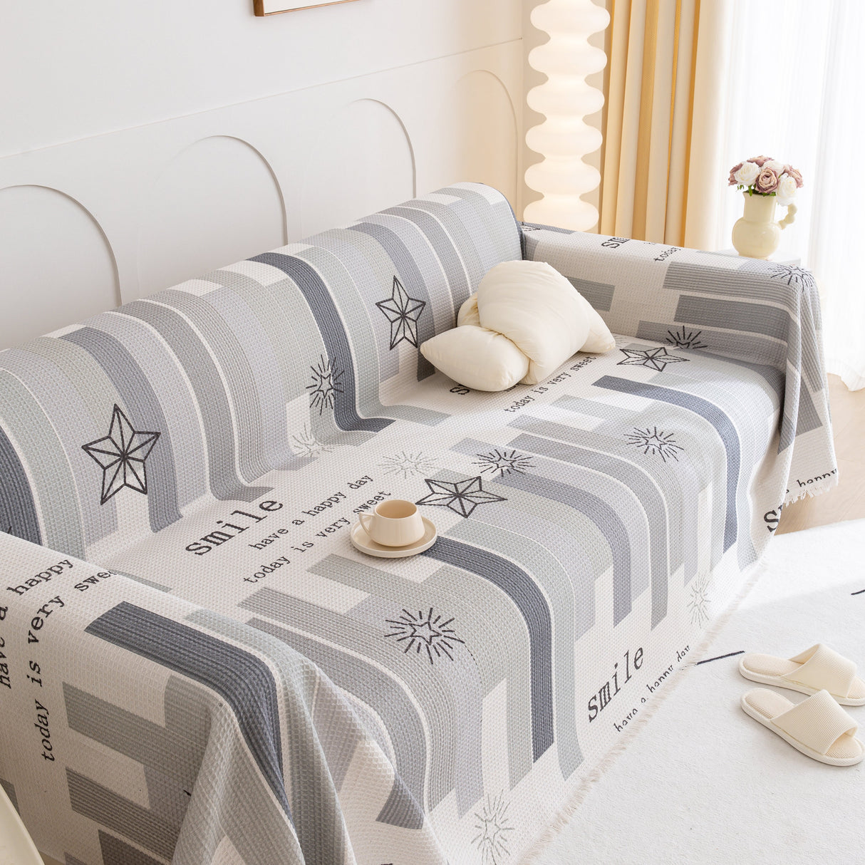 Chenille Sofa Cover Throw, Smile Couch Cover Blanket Throws for Couches, Soft Sofa Towel