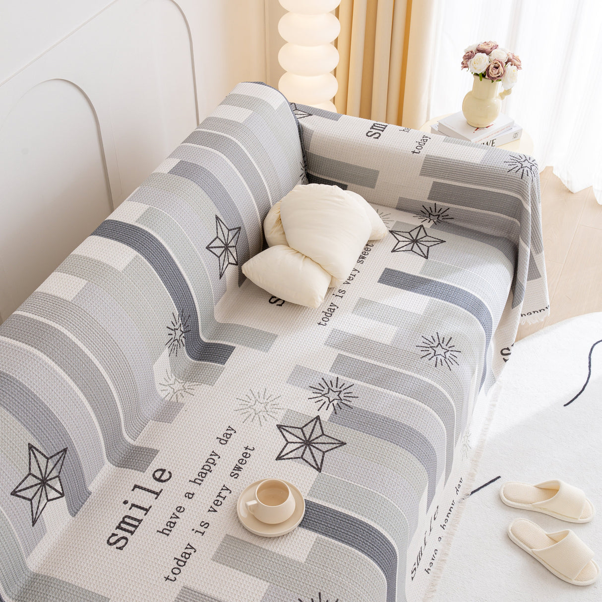 Chenille Sofa Cover Throw, Smile Couch Cover Blanket Throws for Couches, Soft Sofa Towel