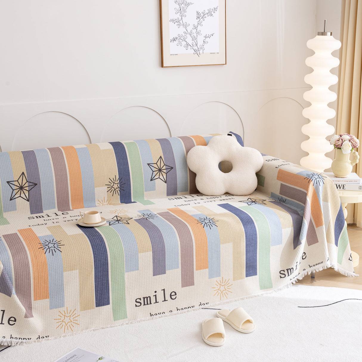 Chenille Sofa Cover Throw, Smile Couch Cover Blanket Throws for Couches, Soft Sofa Towel