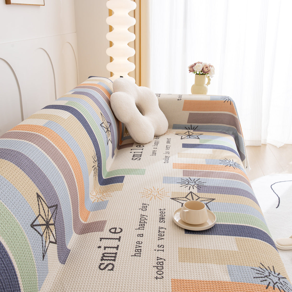 Chenille Sofa Cover Throw, Smile Couch Cover Blanket Throws for Couches, Soft Sofa Towel