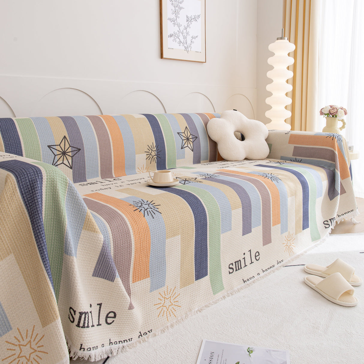 Chenille Sofa Cover Throw, Smile Couch Cover Blanket Throws for Couches, Soft Sofa Towel